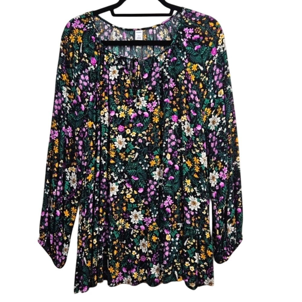 Old‎ Navy Floral Print Long Sleeve Peasant Blouse Top, Bohemian Style